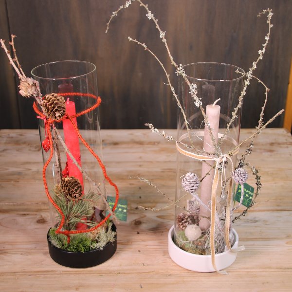 Windlicht Keramik/Glas, mit Kerze und Dekoration Bild 1